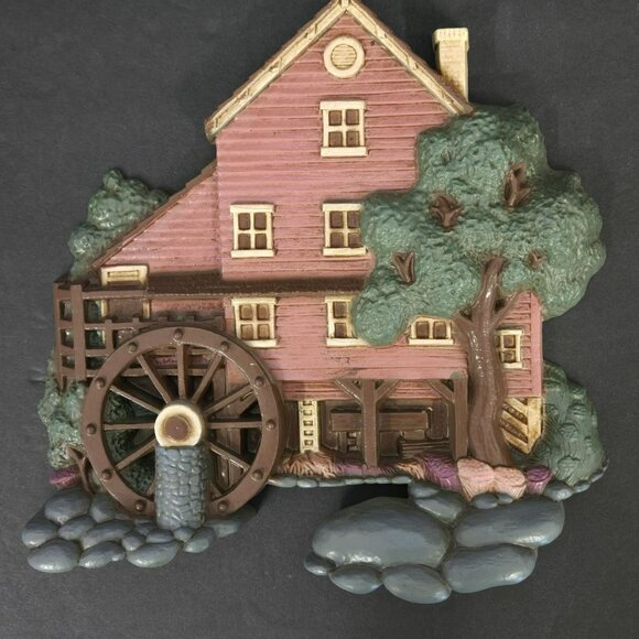 Vintage 1998 Home Interiors Covered Bridge & Water Mill Hanging Wall Decor USA - Picture 2 of 9